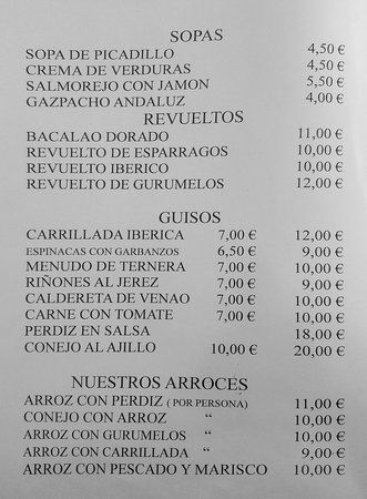 Carta deMesón Los Cotos Badajoz