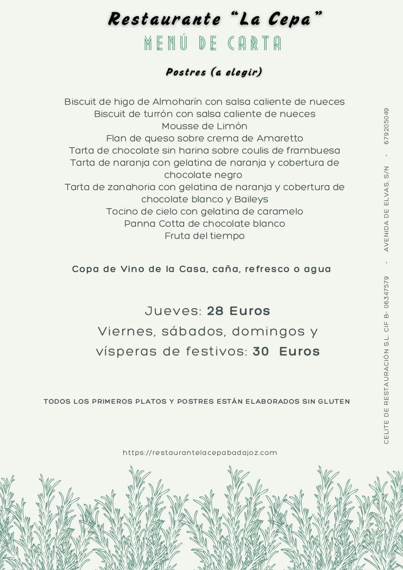 Carta deMesón Restaurante la Cepa Badajoz