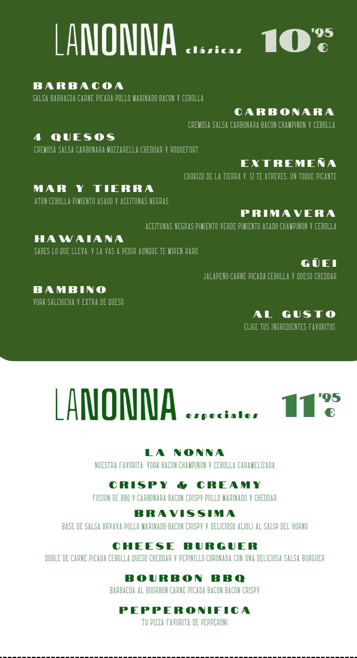 Carta deLa Nonna pizza e pasta Badajoz