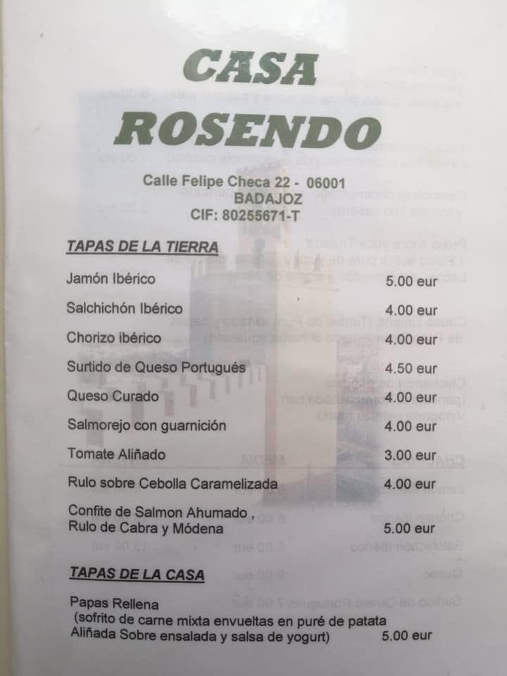 Carta deCasa Rosendo Badajoz