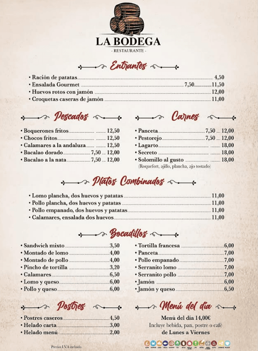 Carta deRestaurante La Bodega Badajoz