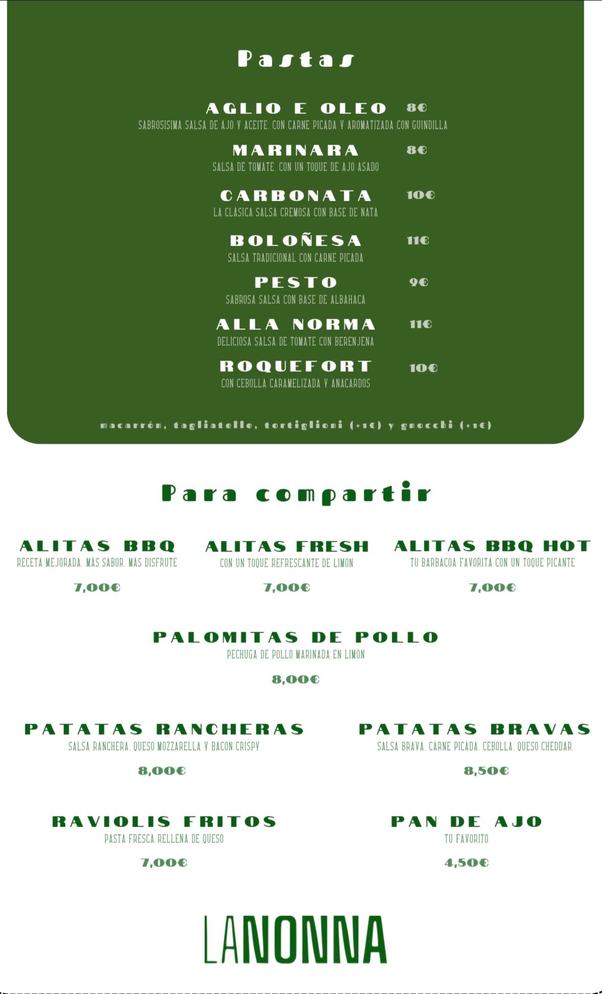 Carta deLa Nonna pizza e pasta Badajoz