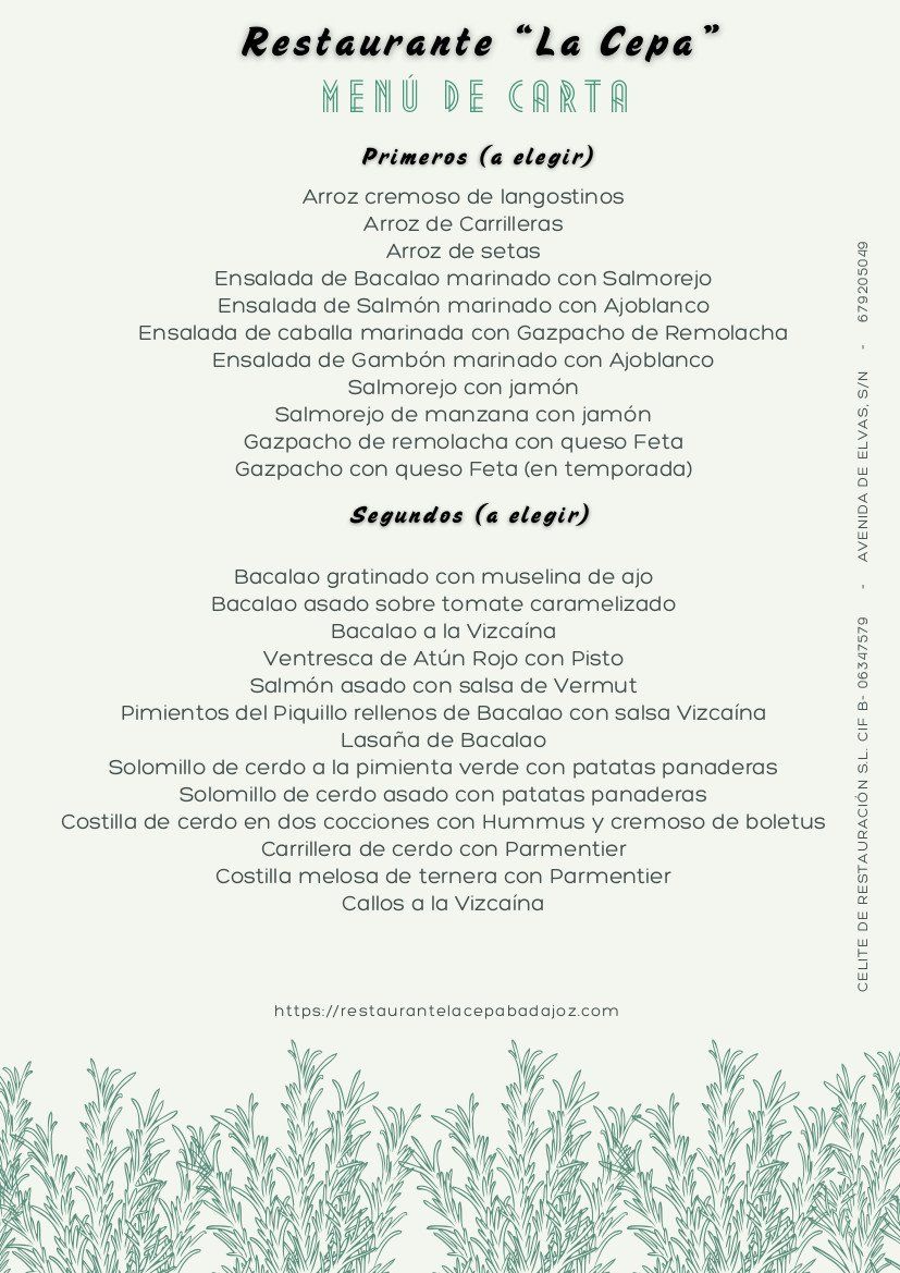 Carta deMesón Restaurante la Cepa Badajoz
