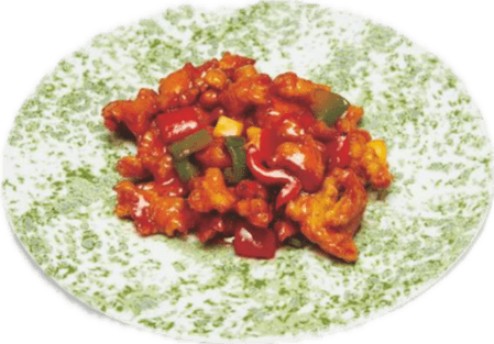 tiras de pollo caramelizadlas con salsa agridulce en 